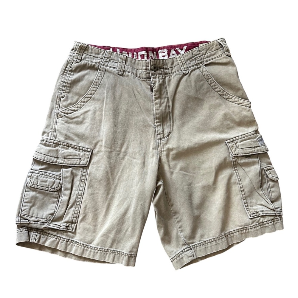 Unionbay Mens Khaki Cargo Shorts Tan Cotton Twill Sz 34 Multi Pocket Casual y2k